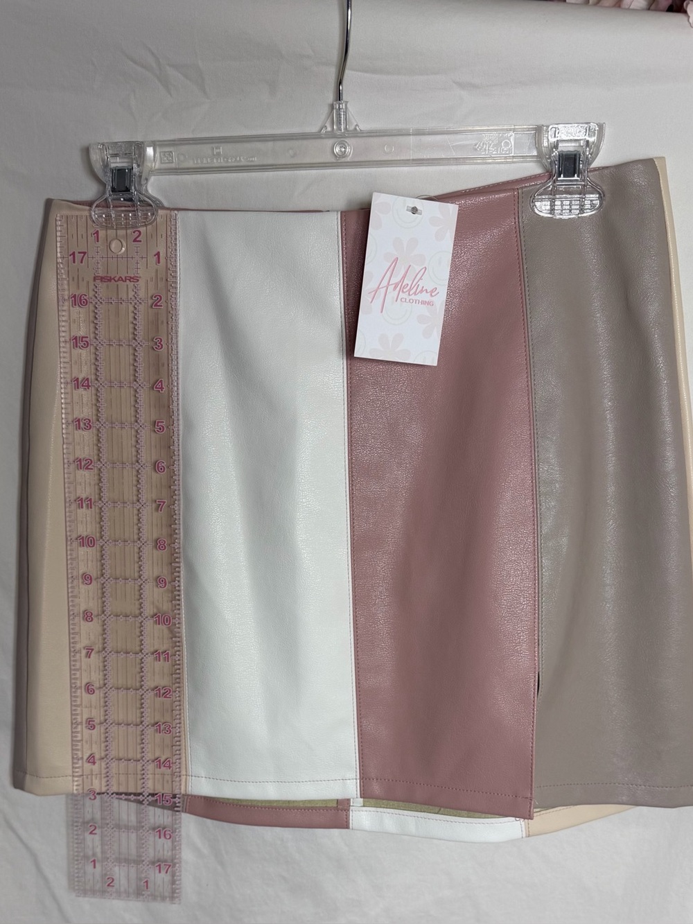 Le Lis Colorblock Faux Leather Mini Skirt - Pink, Cream & Taupe
